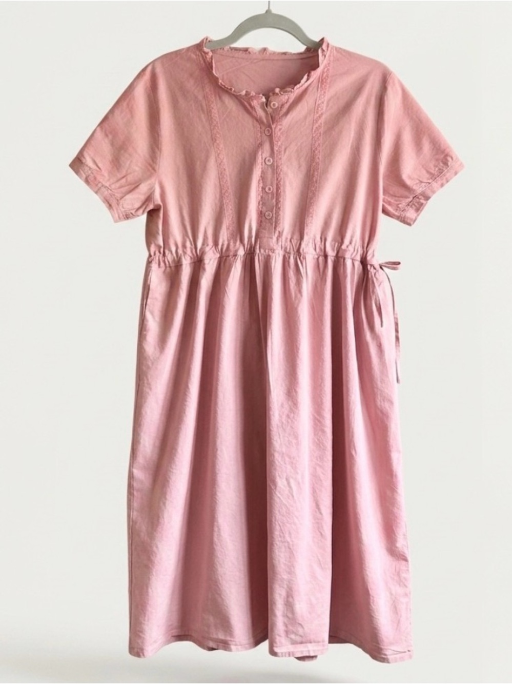 Pink Midi dress XXL short sleeve Cottage-core Modest Pockets